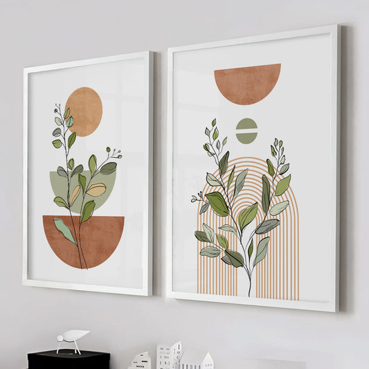 Modern boho set of 2 prints – abstract terracotta beige posters for bedroom or living room wall art.