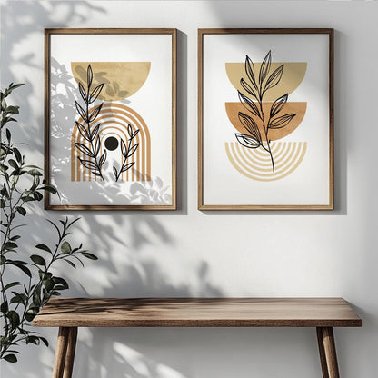 Terracotta beige gallery wall set – modern boho prints for above bed or hallway wall styling.