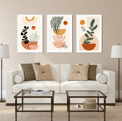 Large abstract boho wall art set in terracotta and beige, perfect for bedroom above bed or entryway styling