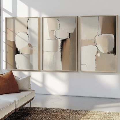 Neutral Abstract Set of 3 – Earth Tone Textured Minimalist Art (USA)