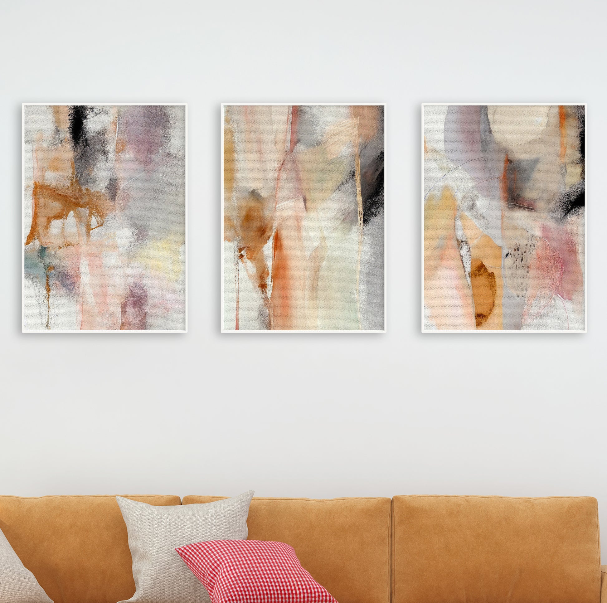 Triptych pastel Scandinavian art for modern minimalist home decor.


