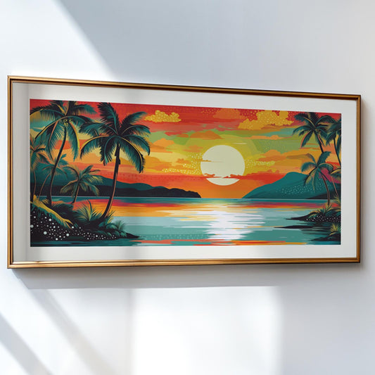 Tropical Sea Panoramic Print – Colorful Sunset Beach Wall Art - Mountain wall art 