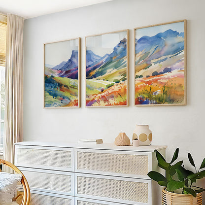 Bright Mountain Wall Art Set – Colorful Nature Landscape Posters for Modern Room Decor