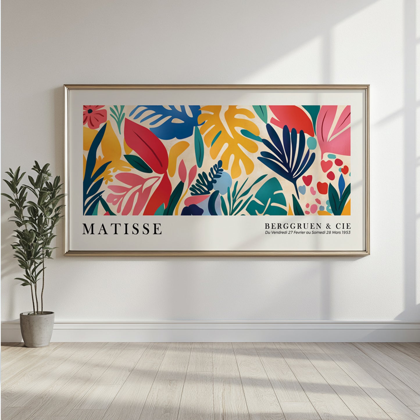 Oversized Henri Matisse Print – Long Narrow Colorful Tropical Leaves Wall Art, Vibrant Panoramic Poster